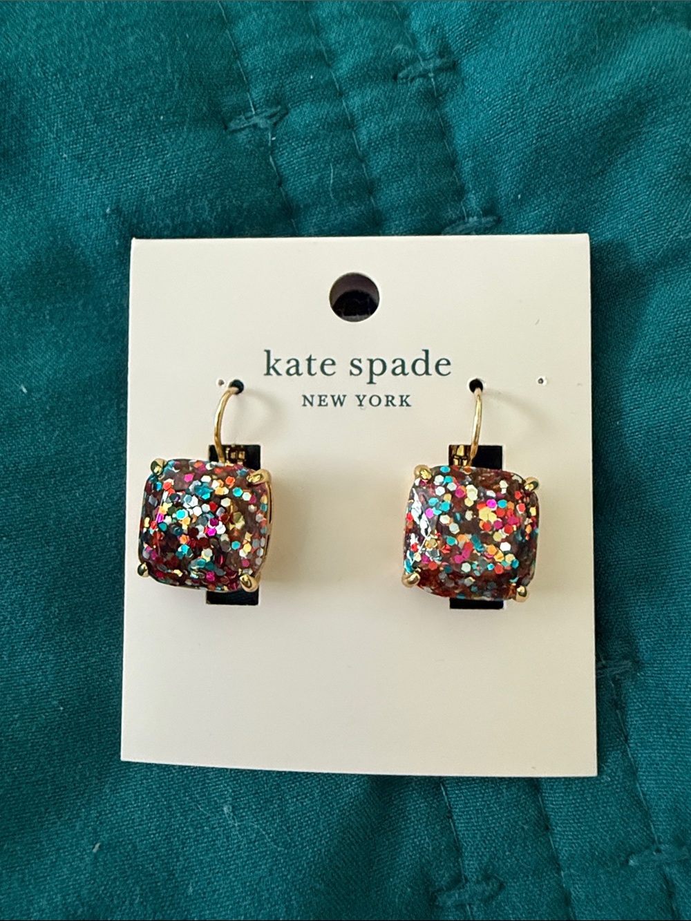 kate spade Multicolor Glitter Gold-Tone Square Drop Earrings NWT